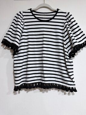 Kate Spade Striped Tassels Short Sleeve Top
